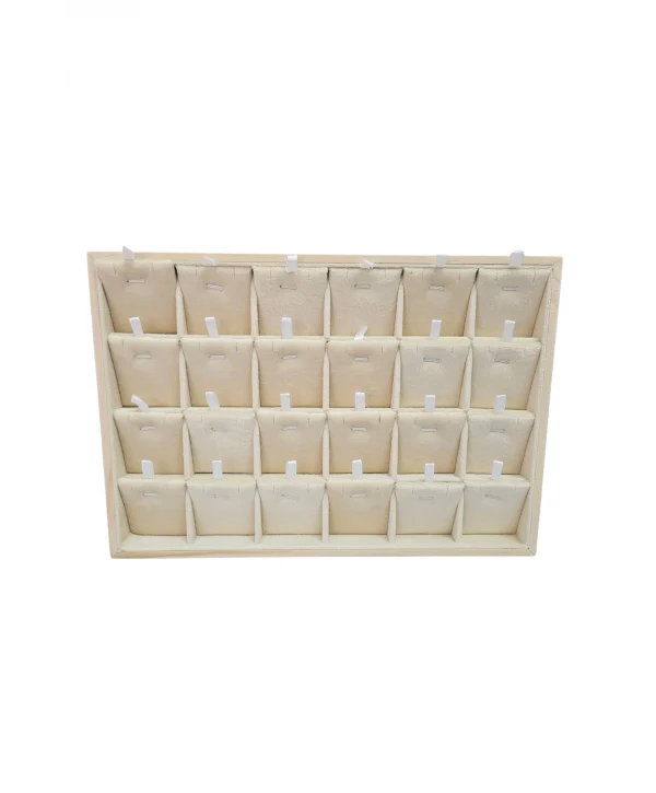 Süet Bölmeli Kolye Küpe Tablası (Ahşap Kasalı) 18li (Krem)