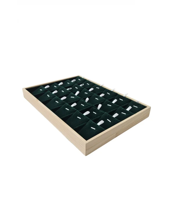 Süet Bölmeli Kolye Küpe Tablası (Ahşap Kasalı) 18li (Yeşil)