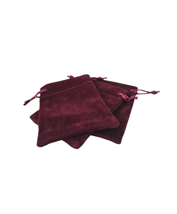 Süet & Kadife Duble Kese Bordo 10 Adet 9x12 cm Takı, Altın Kesesi (ipli & Büzgülü)