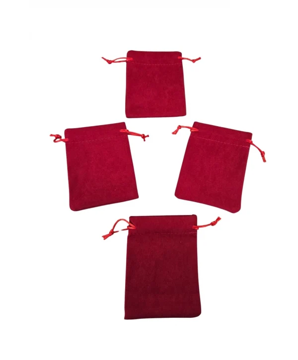 Süet & Kadife Duble Kese Kırmızı 25 Adet 9x12 cm Takı, Altın Kesesi (ipli & Büzgülü)