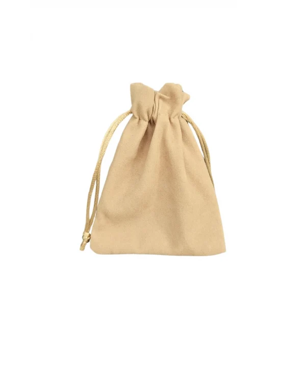 Süet & Kadife Duble Kese Krem 25 Adet 9x12 cm Takı, Altın Kesesi (ipli & Büzgülü)