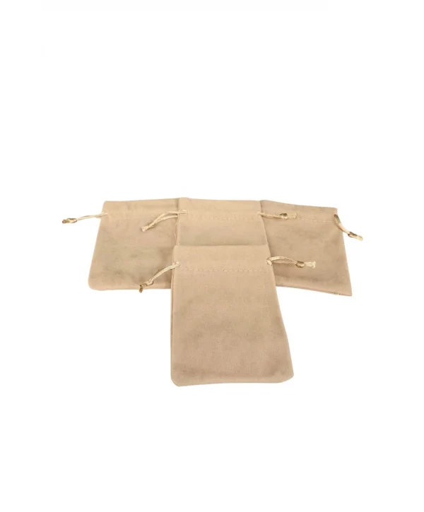 Süet & Kadife Duble Kese Krem 25 Adet 9x12 cm Takı, Altın Kesesi (ipli & Büzgülü)