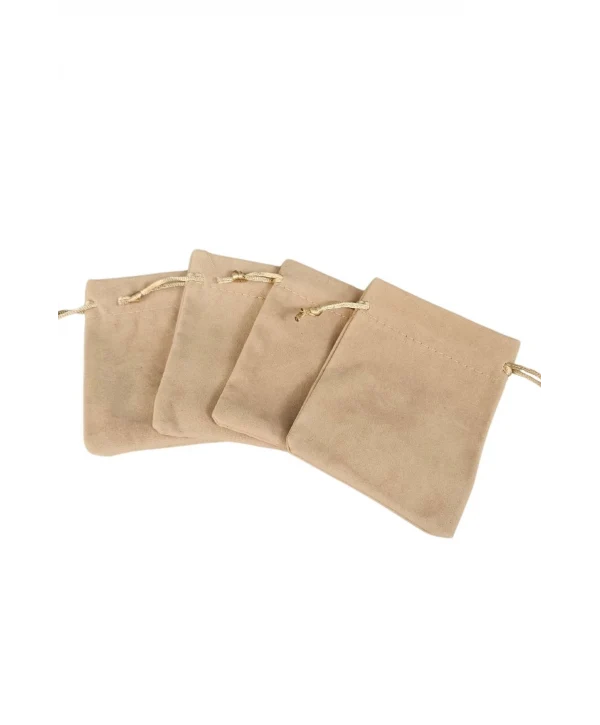 Süet & Kadife Duble Kese Krem 25 Adet 9x12 cm Takı, Altın Kesesi (ipli & Büzgülü)