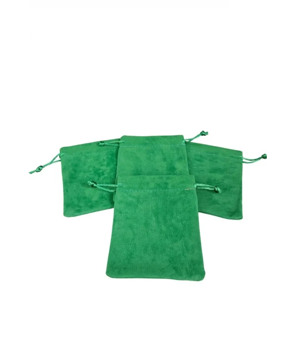 Süet & Kadife Duble Kese Yeşil 25 Adet 9x12 cm Takı, Altın Kesesi (ipli & Büzgülü)