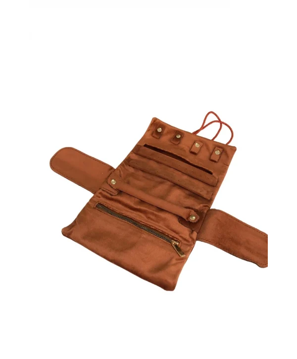 Takı,seyahat Ve Mücevher Rulosu& Düzenleyicisi Ve Çantası /parlak Süet Kiremit(FERMUARLI VE İPLİ)