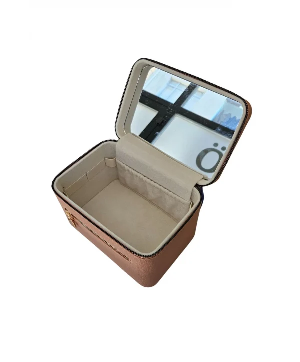 Taşıma Kulplu Deri Aynalı Makyaj,Bakım Ve Seyahat Çantası,kutusu Pudra (14x21x14 cm)