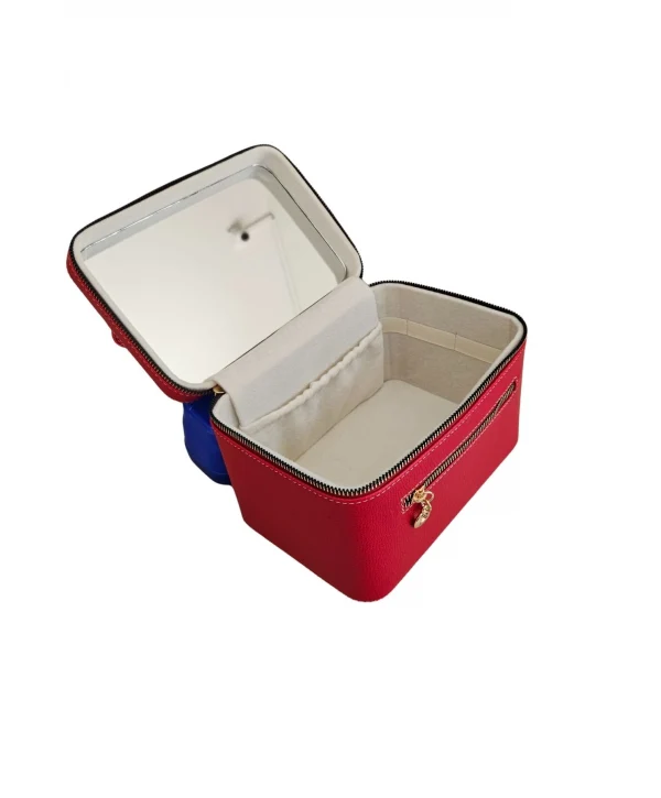 Taşıma Kulplu Deri Aynalı Makyaj,Bakım Ve Seyahat Çantası,kutusu Kırmızı (14x21x14 cm)