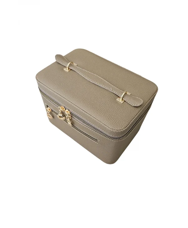 Taşıma Kulplu Deri Aynalı Makyaj,Bakım Ve Seyahat Çantası,kutusu Vizon (14x21x14 cm)