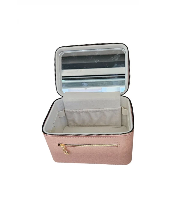 Taşıma Kulplu Deri Aynalı Makyaj,Bakım Ve Seyahat Çantası,kutusu Pudra (14x21x14 cm)