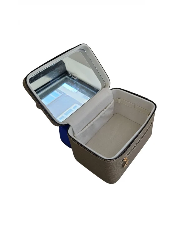 Taşıma Kulplu Deri Aynalı Makyaj,Bakım Ve Seyahat Çantası,kutusu Vizon (14x21x14 cm)