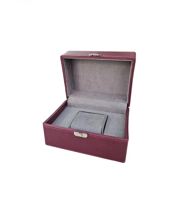 Tekli Basmalı Kilitli Lüx Deri Saat Kutusu (dış Kutulu) (Bordo)