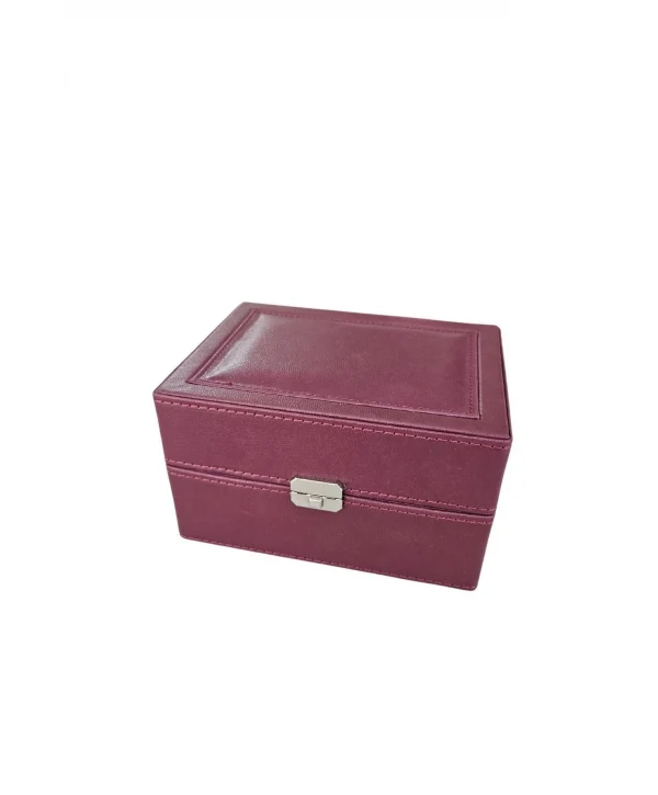 Tekli Basmalı Kilitli Lüx Deri Saat Kutusu (dış Kutulu) (Bordo)