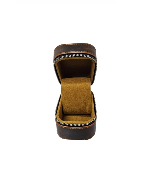 Tekli Fermuarlı Deri Saat Kutusu (Kahverengi)