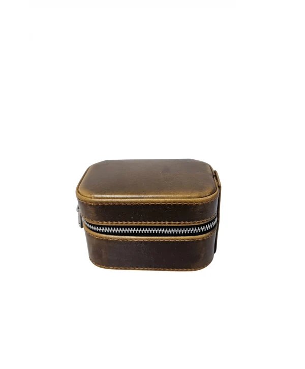 Tekli Fermuarlı Deri Saat Kutusu (Koyu Vizon)