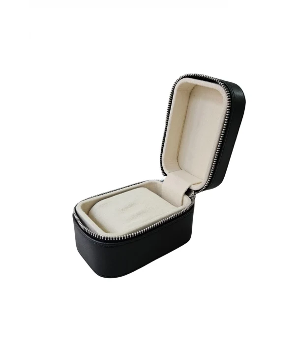 Tekli Fermuarlı Deri Saat Kutusu (Siyah)