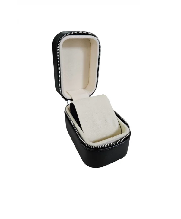 Tekli Fermuarlı Deri Saat Kutusu (Siyah)