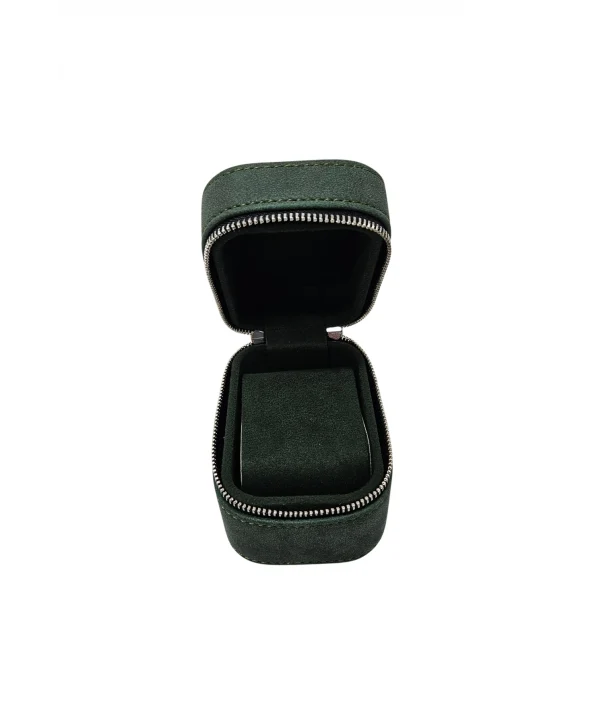 Tekli Fermuarlı Deri Saat Kutusu (Yeşil)