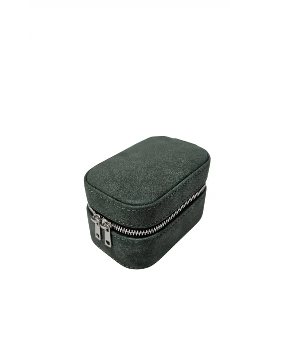 Tekli Fermuarlı Deri Saat Kutusu (Yeşil)