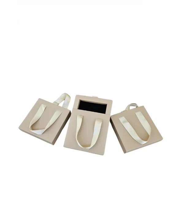 Toprak rengi 12 Adet Çekmeceli ve Çantalı Karton Kolye&Mini set Kutusu (12x12 cm )