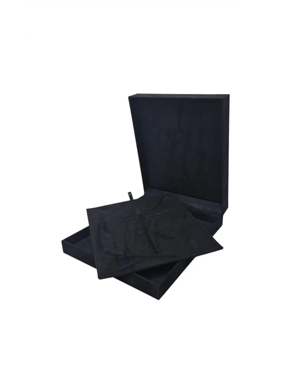Yakut Süet Büyük Kare Set Kutusu (19x22 cm) (Siyah)