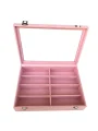 Camlı Kapaklı 8 Bölmeli Gözlük Kutusu,takı Kutusu Ve Çantası PEMBE  Süet