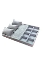 Organizatör Gri Süet Tabla Kolye & Yüzük Düzenleyici ( 3 Yastık )(8 Bölmeli)(28 kesikli)