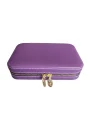 Fermuarlı Deri (Ahşap Kasalı ) Büyük boy Takı, Seyahat Ve Mücevher Çantası,Mor 14x21 Cm)