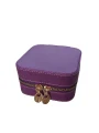 Fermuarlı Deri (Ahşap Kasalı ) Takı, Seyahat Ve Mücevher Çantası,kutusu Mor (11x11 Cm )