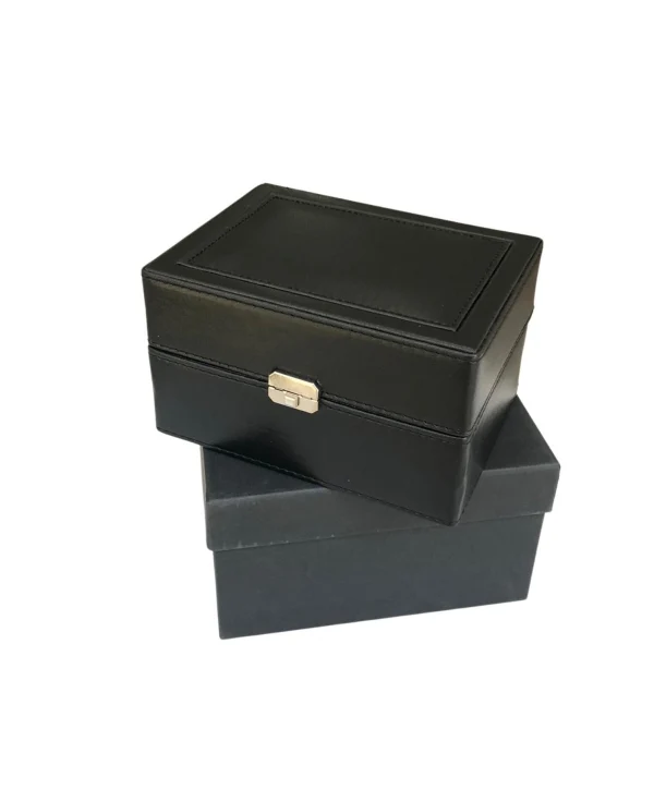 Tekli Basmalı Kilitli Lüx Deri Saat Kutusu (Dış kutulu) (Siyah)