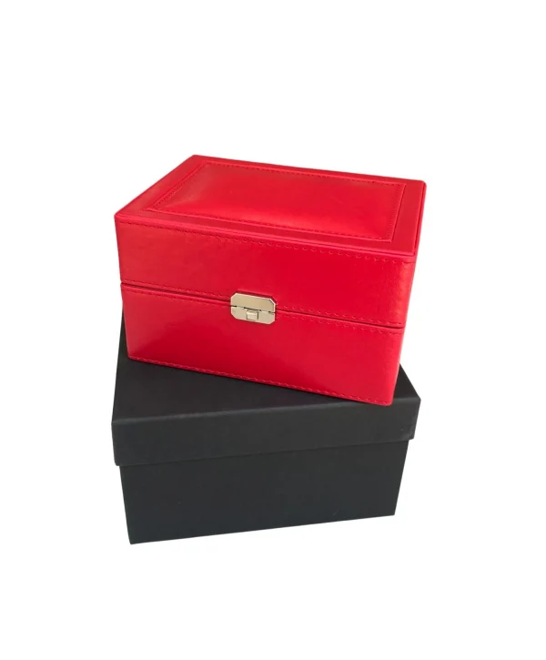 Tekli Basmalı Kilitli Lüx Deri Saat Kutusu (Dış kutulu)(Kırmızı)