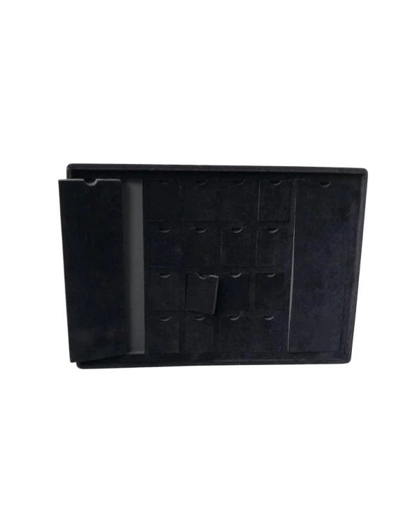 Bölmeli Kolye Küpe Tablası Siyah Süet mini 16lı 2 Büyük ped 18 li ( Evalı) (25x35 cm)Ayaklı