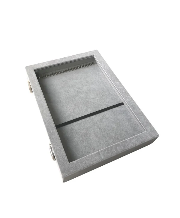 Camlı Kapaklı Dik Zincir & Bileklik Takı Tablası GRİ