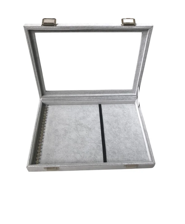 Camlı Kapaklı Dik Zincir & Bileklik Takı Tablası GRİ