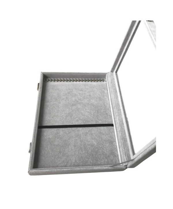 Camlı Kapaklı Dik Zincir & Bileklik Takı Tablası GRİ