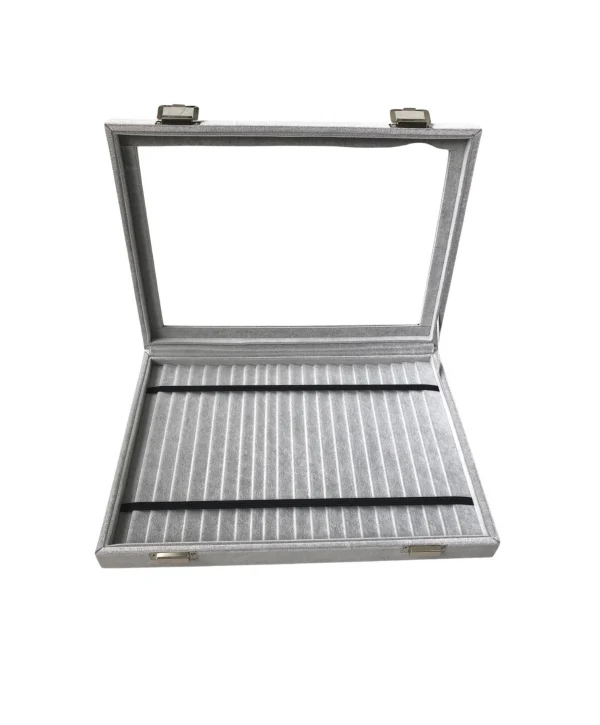 Camlı Kapaklı Bileklik,Zincir ve takı Tablası Gri (21 Kanallı ve lastikli)