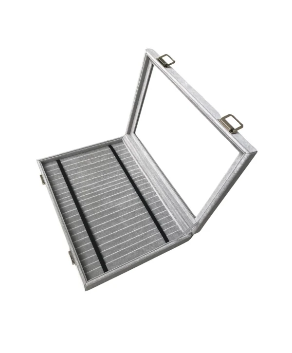 Camlı Kapaklı Bileklik,Zincir ve takı Tablası Gri (21 Kanallı ve lastikli)