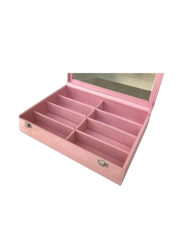 Camlı Kapaklı 8 Bölmeli Gözlük Kutusu,takı Kutusu Ve Çantası PEMBE  Süet