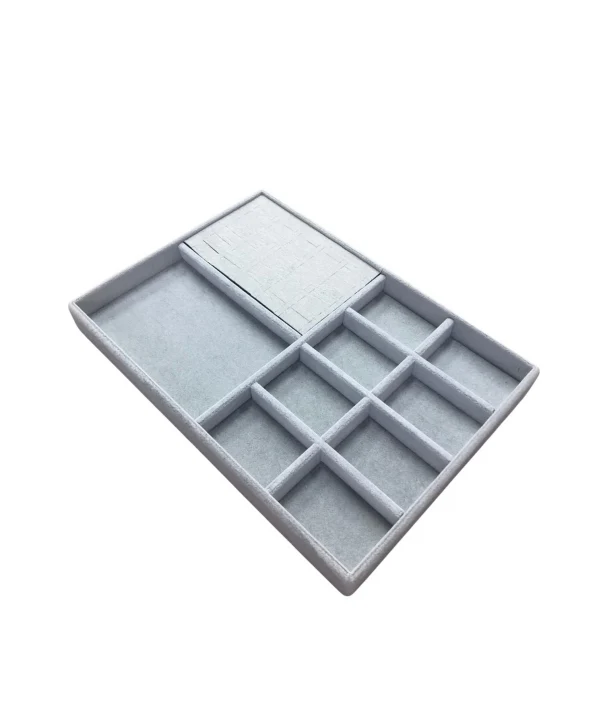Organizatör Gri Süet Tabla Kolye & Yüzük Düzenleyici (8 Dik Bölmeli)(30 kesikli)