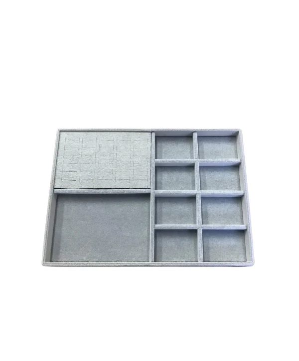 Organizatör Gri Süet Tabla Kolye & Yüzük Düzenleyici (8 Dik Bölmeli)(30 kesikli)