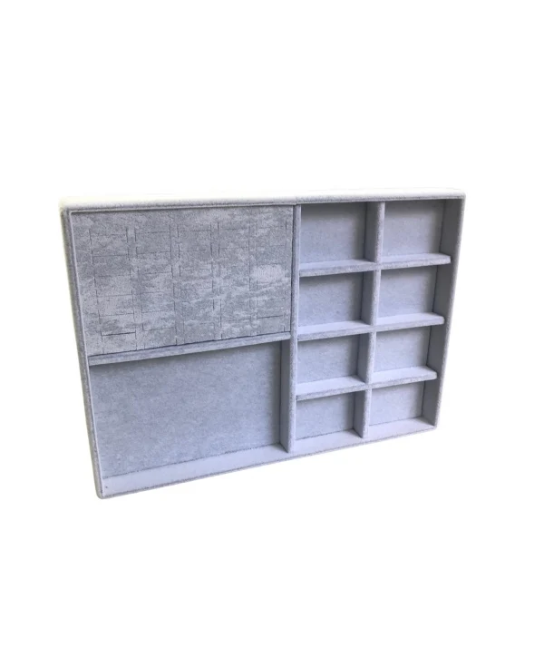 Organizatör Gri Süet Tabla Kolye & Yüzük Düzenleyici (8 Dik Bölmeli)(30 kesikli)