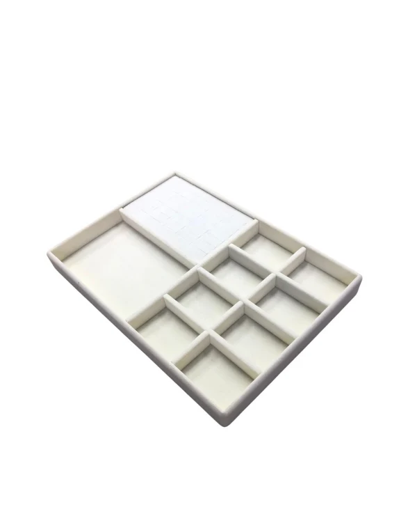 Organizatör Krem Süet Tabla Kolye & Yüzük Düzenleyici (8 Dik Bölmeli)(30 kesikli)