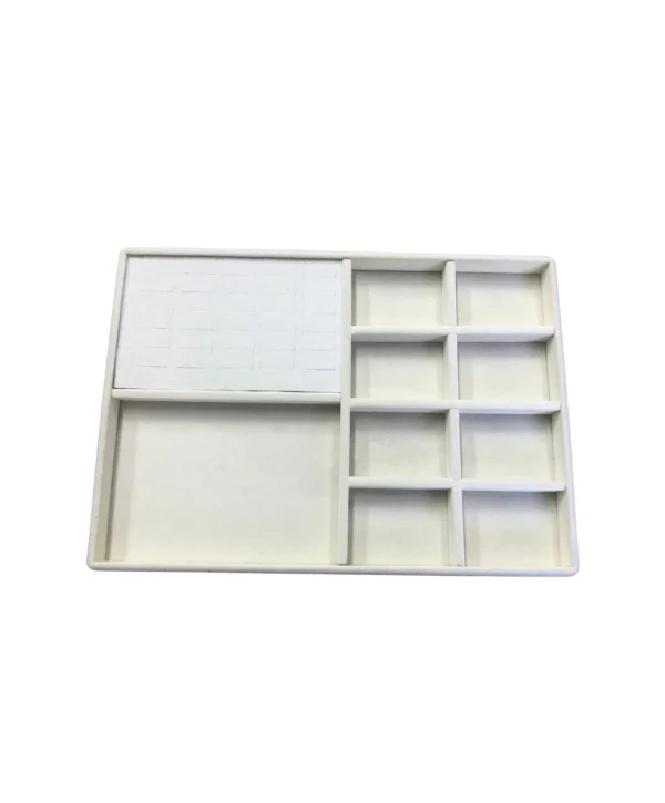 Organizatör Krem Süet Tabla Kolye & Yüzük Düzenleyici (8 Dik Bölmeli)(30 kesikli)