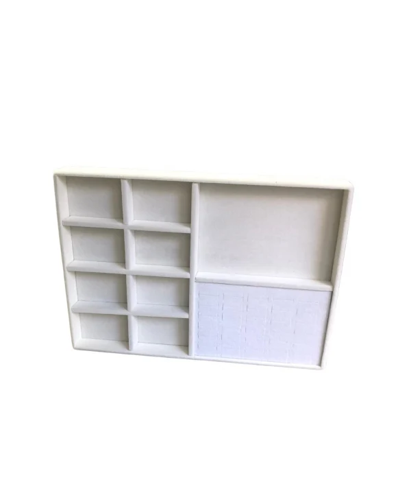 Organizatör Krem Süet Tabla Kolye & Yüzük Düzenleyici (8 Dik Bölmeli)(30 kesikli)