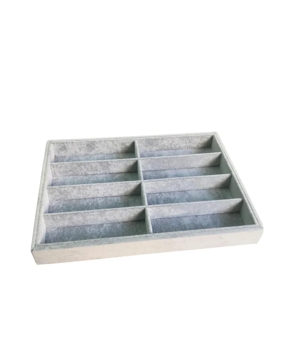 Gözlük Kolye Ucu Küpe Yüzük Servis Tablası Gri Süet (8 bölmeli) 25x35 cm