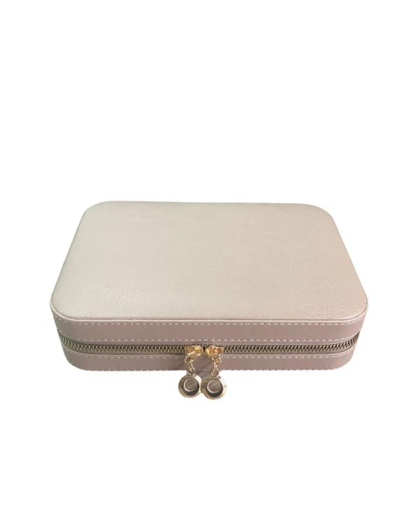 Fermuarlı Deri (Ahşap Kasalı ) Büyük boy Takı, Seyahat Ve Mücevher Çantası,kutusu Vizon (14x21)