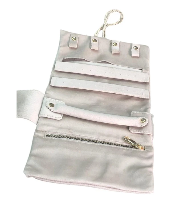 Takı,Seyahat ve Mücevher Rulosu& Düzenleyicisi Ve Çantası /Parlak Süet Krem(Fermuarlı ve ipli)