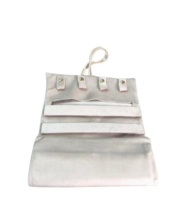 Takı,Seyahat ve Mücevher Rulosu& Düzenleyicisi Ve Çantası /Parlak Süet Krem(Fermuarlı ve ipli)