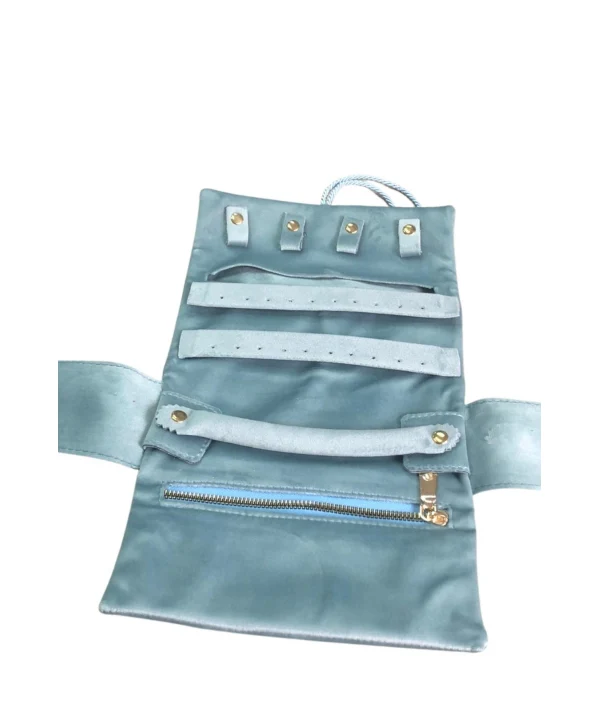 Takı,Seyahat ve Mücevher Rulosu& Düzenleyicisi Ve Çantası /Parlak Bebe Mavisi (Fermuarlı ve ipli)