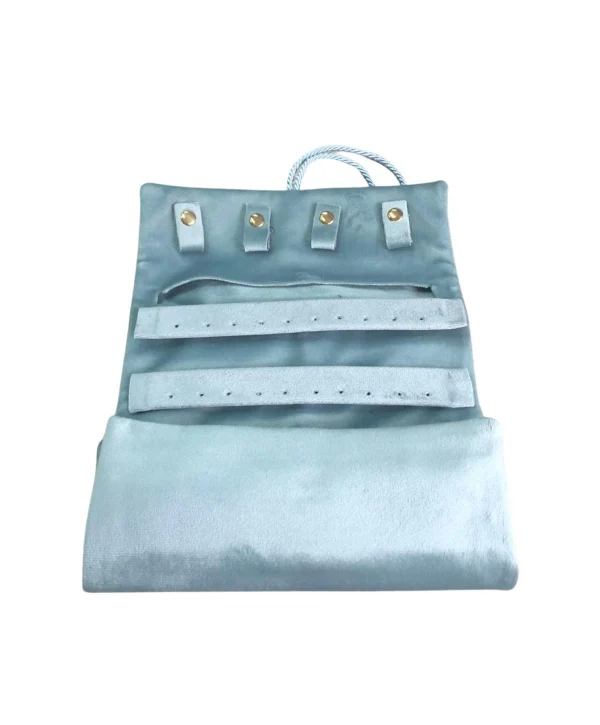 Takı,Seyahat ve Mücevher Rulosu& Düzenleyicisi Ve Çantası /Parlak Bebe Mavisi (Fermuarlı ve ipli)