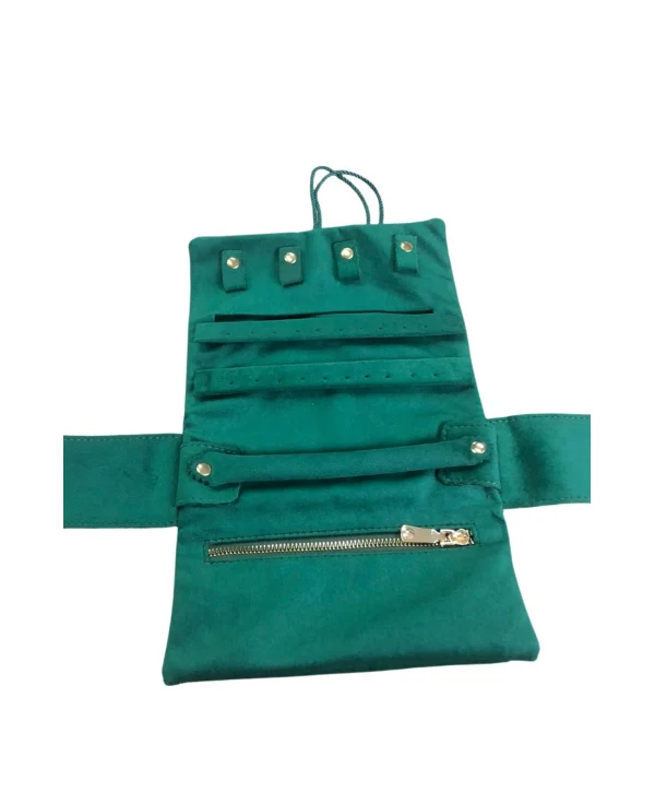 Takı,Seyahat ve Mücevher Rulosu& Düzenleyicisi Ve Çantası / Süet Zümrüt Yeşili (Fermuarlı ve ipli)